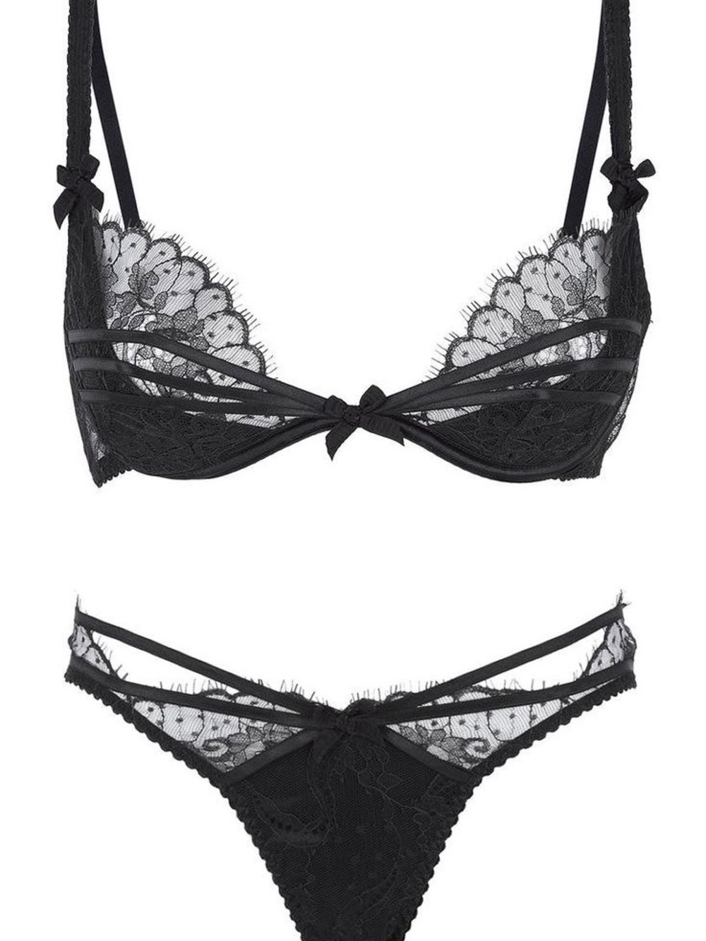 Donna Black Agent Provocateur Lace Strappy Bra, Brief & Garter Set